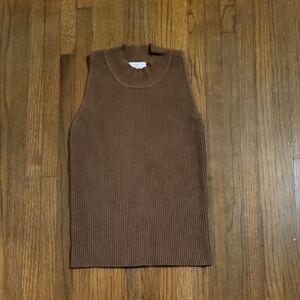Halston Heritage Camel Ribbed Knit Top